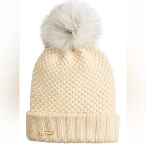Burberry Fur Pom-Pom Beanie, White